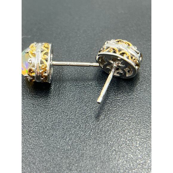 NH Michael Valitutti Sterling Silver Two Tone Ethiopian Opal Cabochon Earring - Picture 8 of 11
